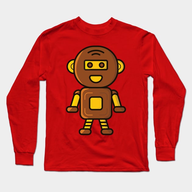 Robot Cartoon Character vector illustration. Long Sleeve T-Shirt by AlviStudio